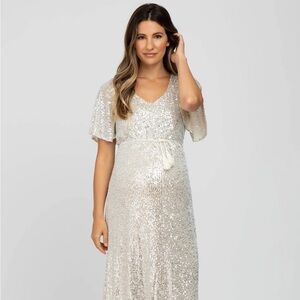 PinkBlush Cream Sequin Maternity Maxi Dress